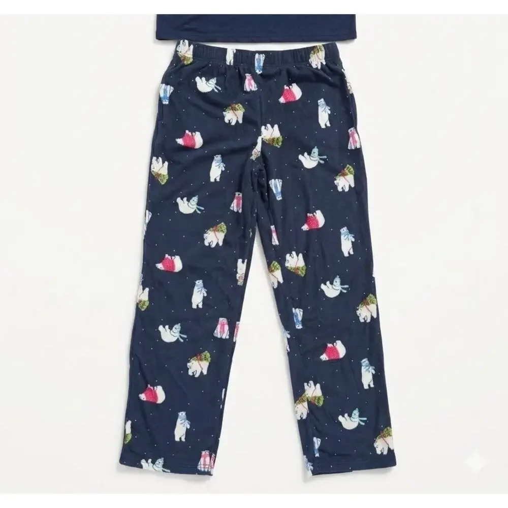 NEW! XXS 4/5 North Pole Trading Co. Polar Bear Fleece Pajama Pants Navy